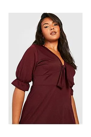 Boohoo Plus Ruffle Tie Front Skater Dress