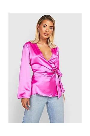 Boohoo Satin Wrap Tie Detail Blouse