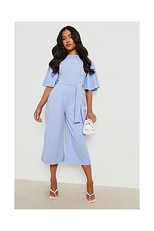 Boohoo Petite Angel Sleeve Belted Culotte Jumpsuit