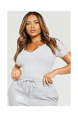 Boohoo Plus Notch Front Short Sleeve Bodysuit