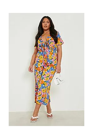 Boohoo Plus Floral Print Knot Front Jumpsuit