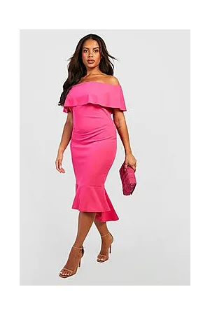 Boohoo Plus Ruffle Fishtail Midi Dress