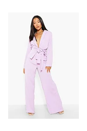 Boohoo Petite Wrap Front Blazer And Trouser Set