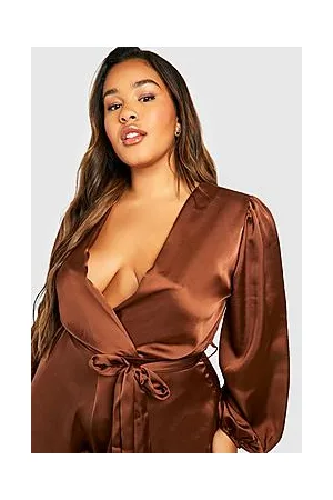 Boohoo Plus Satin Wrap Blouson Playsuit