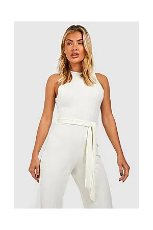 Boohoo Crinkle Rib Belted Culotte Jumpsuit