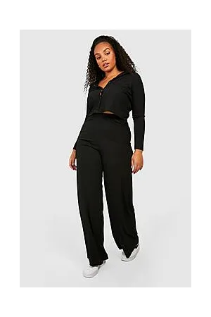 Boohoo Plus Rib Shirt & Wide Leg Trouser Co-Ord