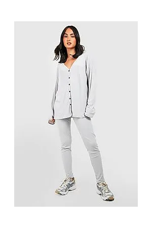 Boohoo Soft Rib Knit Slouchy Cardigan And Leggings Co-ord