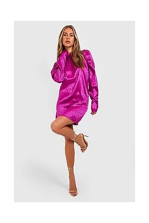 Boohoo Jacquard Satin Puff Sleeve Mini Dress