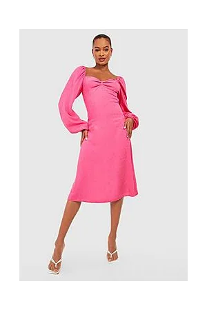 Boohoo Tall Metal Detail Peasant Sleeve Midi Dress