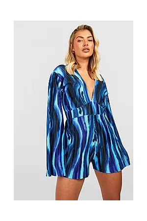 Boohoo Printed Plisse Flare Sleeve Playsuit
