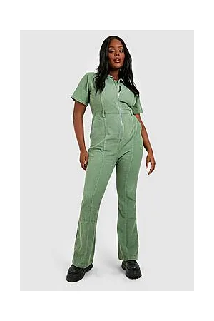 Boohoo Plus Cord Zip Up Flared Jumpsuit