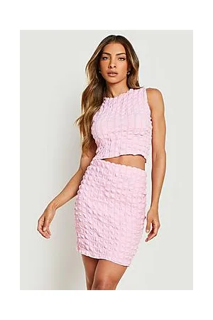 Boohoo Bubble Jersey Racer Crop & Mini Skirt