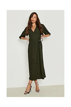 Boohoo Crinkle Puff Sleeve Wrap Midaxi Dress