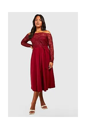 Boohoo Plus Lace Off Shoulder Midi Skater Dress