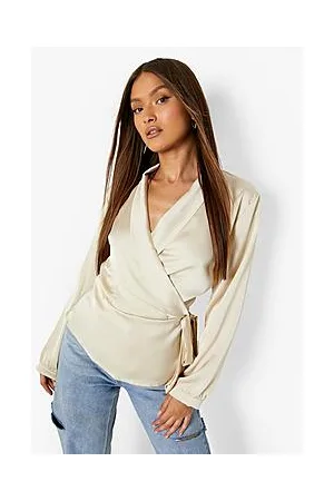 Boohoo Satin Volume Sleeve Pep Hem Blouse