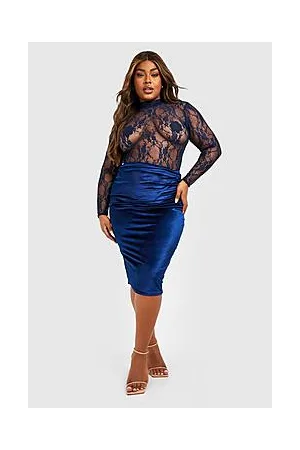 Boohoo Plus Lace Bodysuit & Velour Midi Skirt Co-ord