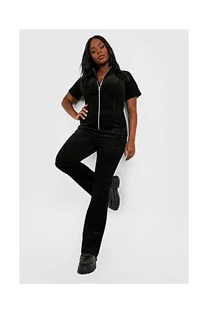 Boohoo Plus Cord Zip Up Flared Jumpsuit
