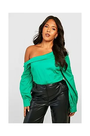 Boohoo Plus Cotton Poplin Off Shoulder Shirt
