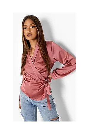 Boohoo Satin Volume Sleeve Pep Hem Blouse