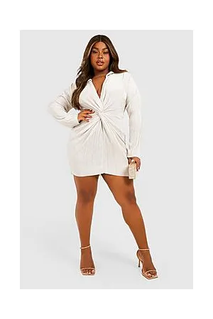 Boohoo Plus Plisse Twist Shirt Dress