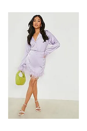 Boohoo Petite Feather Trim Satin Mini Skirt