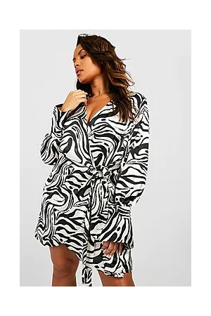 Boohoo Plus Woven Zebra Print Wrap Shirt Dress