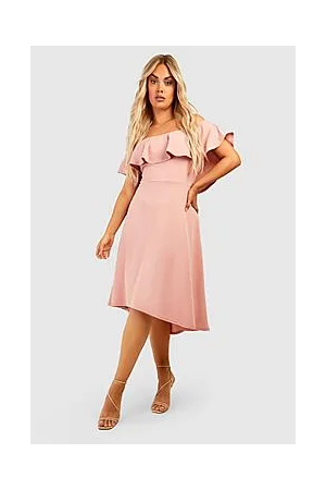 Boohoo Plus Off The Shoulder Dipped Hem Skater Dress