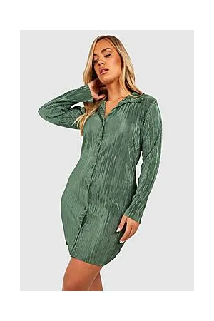 Boohoo Plus Plisse Shirt Dress