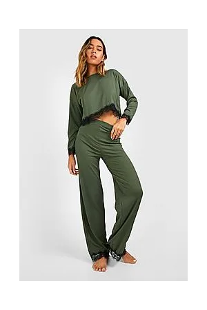 Boohoo Ribbed Eyelash Lace Trim Lounge Set