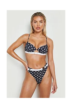 Boohoo Polka Dot Belted High Waist Bikini Brief