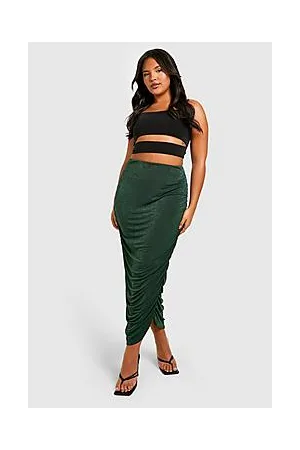 Boohoo Plus Acetate Slinky Ruched Midi Skirt