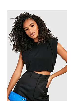 Boohoo Slinky Sleeveless Ruched Shoulder Pad Crop
