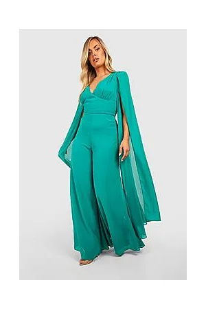 Boohoo Plus Chiffon Cape Sleeve Wide Leg Jumpsuit