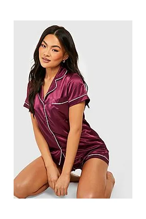 Boohoo Satin PJ Short Set with Contrast Piping