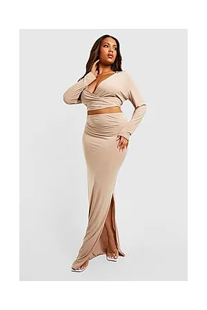 Boohoo Plus Slinky Shirt & Midi Skirt Co-ord