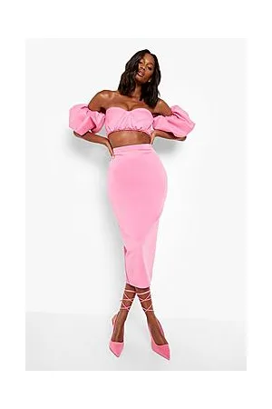 Boohoo Puff Sleeve Sweetheart Bardot & Midi Skirt