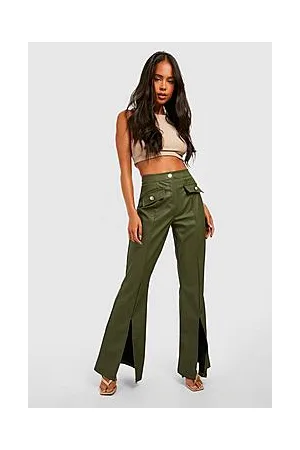 Boohoo Petite Pu Split Front Wide Leg Trousers