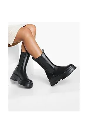 Boohoo Wide Fit Cleated Sole Calf High Chelsea Boots