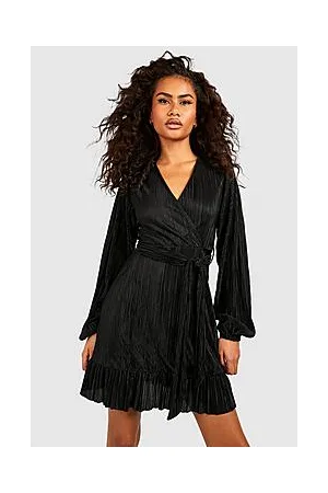 Boohoo Plisse Ruffle Hem Wrap Dress