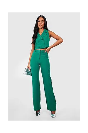 Boohoo Tall Button Detail Mid Rise Wide Leg Trousers
