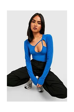 Boohoo Soft Rib Knit Asymmetric Cut Out Bodysuit