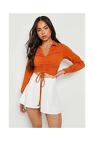 Boohoo Petite Collared Ruched Front Blouse