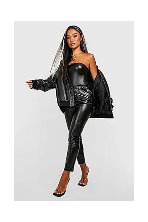 Boohoo Petite Buckle Zip Detail Pu Trouser
