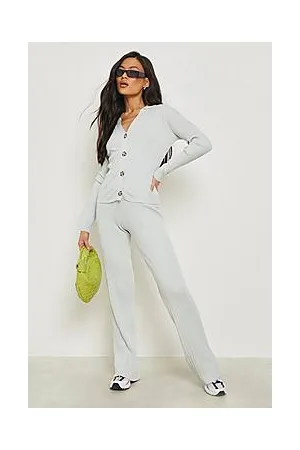 Boohoo Ruched Knitted Shirt And Wide Leg Trouser Set