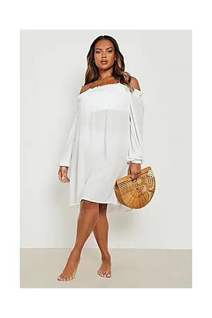 Boohoo Plus Cheesecloth Bardot Beach Dress