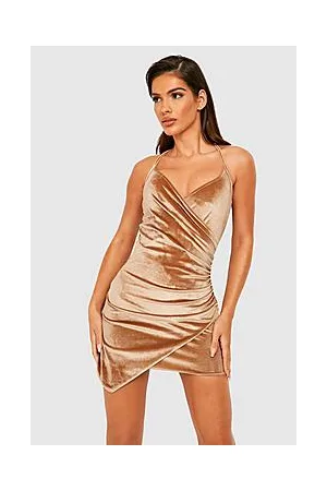 Boohoo Velvet Wrap Bodycon Party Dress
