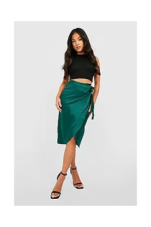 Boohoo Petite Jacquard Satin Wrap Midi Skirt