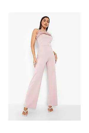 Boohoo Feather Strappy Wide Leg Jumpsuit