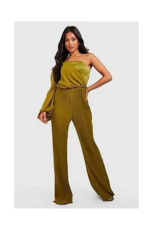 Boohoo Petite One Shoulder Chiffon Plisse Jumpsuit