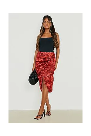 Boohoo Rose Printed Wrap Midi Skirt